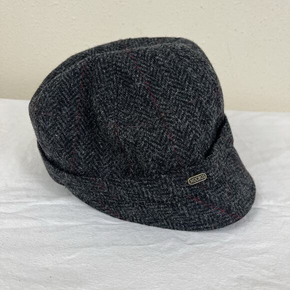 Mucros Weavers Wool Tweed Flapper Hat Herringbone Gray Made In Ireland - Picture 2 of 8